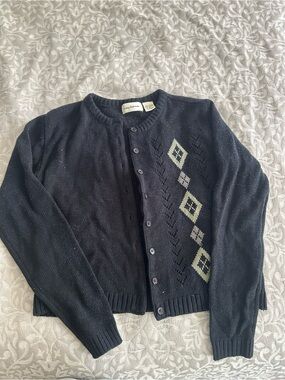Vintage Style Black Cardigan Sweater with Diamond Detail